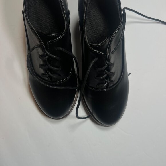 Black Lace-Up Chunky Heel Oxford Shoes For Women SZ 37 - Picture 3 of 7